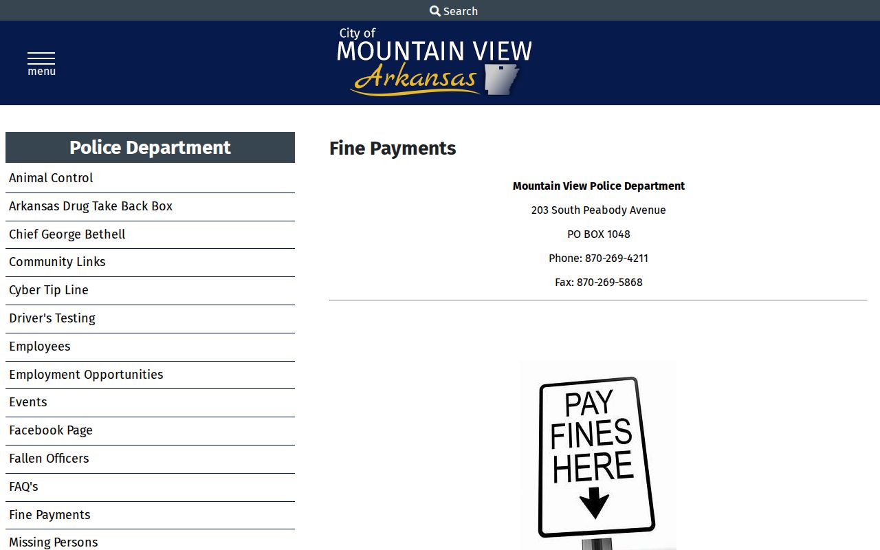 Mountain View record check fine payment page