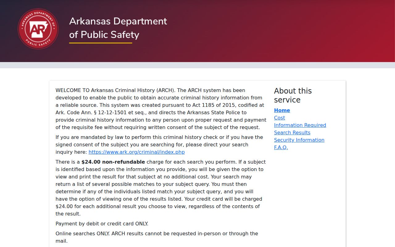 Stone County criminal history search through Arkansas ARCH