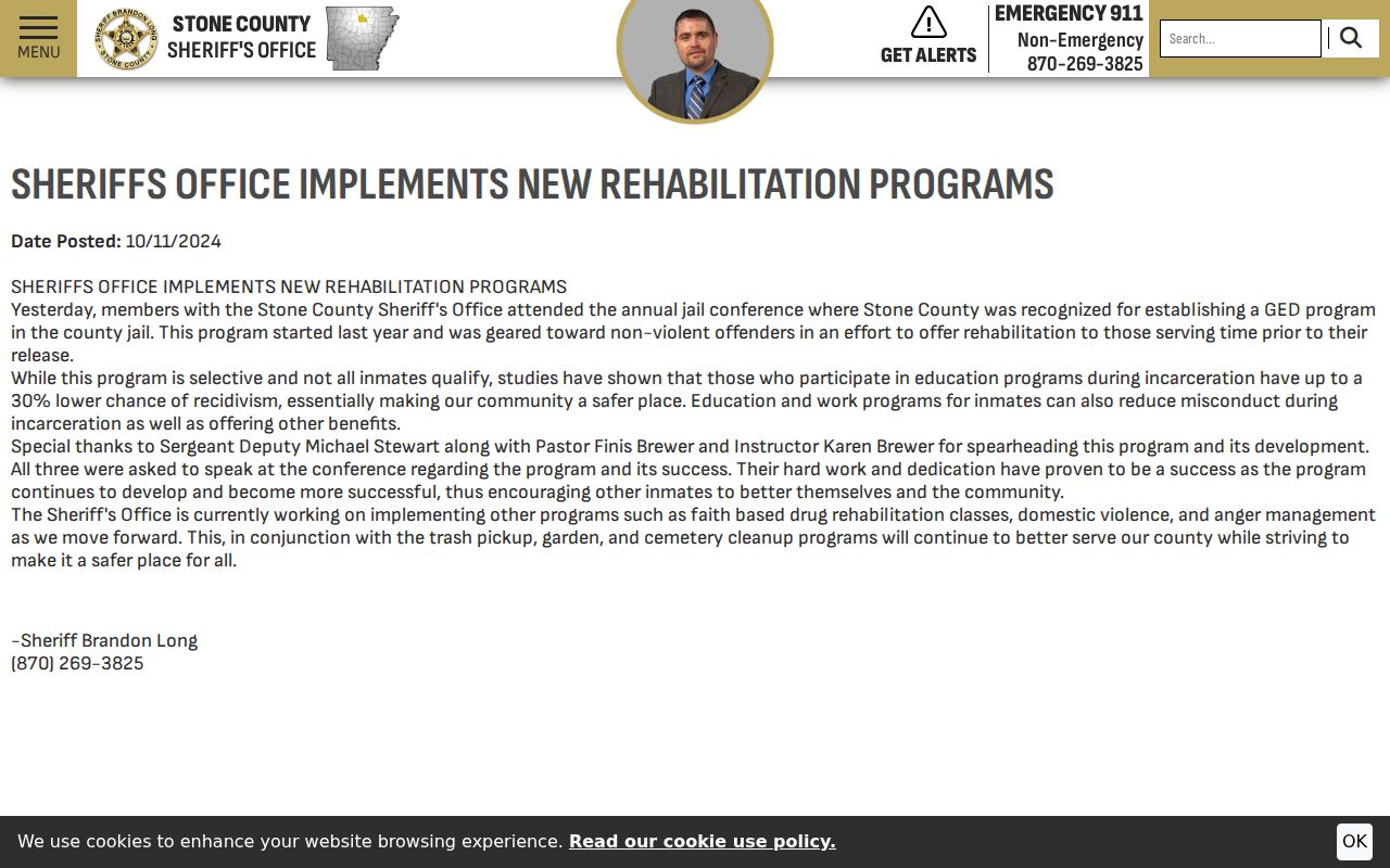 Stone County arrest search jail rehabilitation program release
