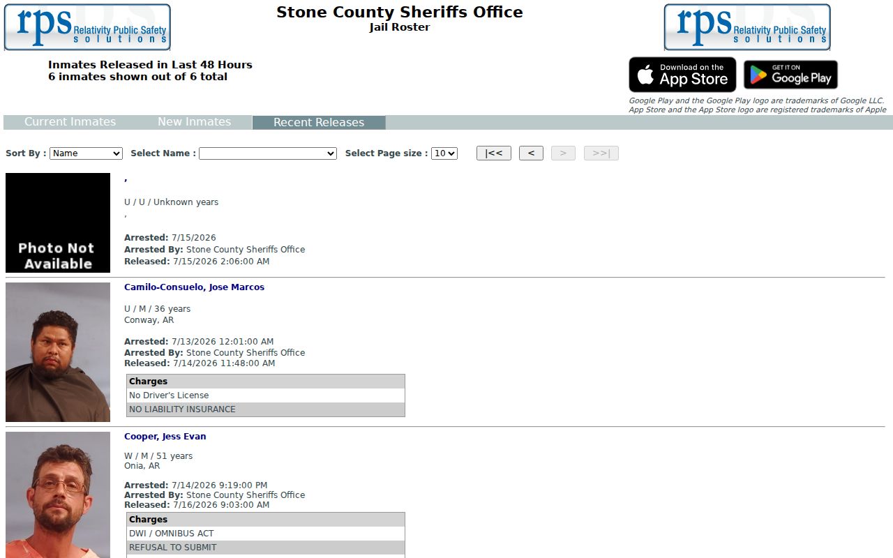 Stone County arrest search recent releases roster